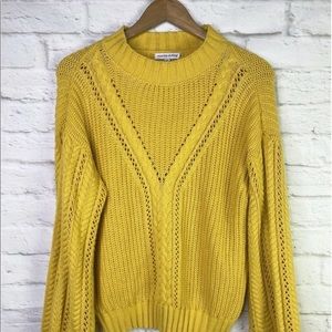 Reunited Clothing Cable Knit Balloon Sleeve Sweate